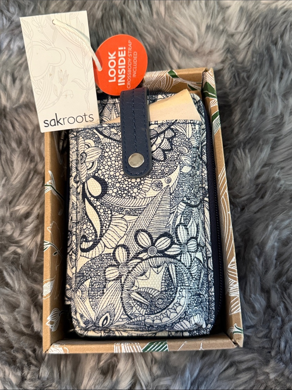 Sakroots Navy Floral Canvas Phone Wallet with Snap Closure